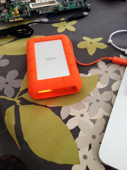 The LaCie Rugged RAID attached through Thunderbolt