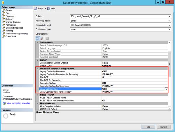 Database Scoped Configuration options in SQL Server 2016