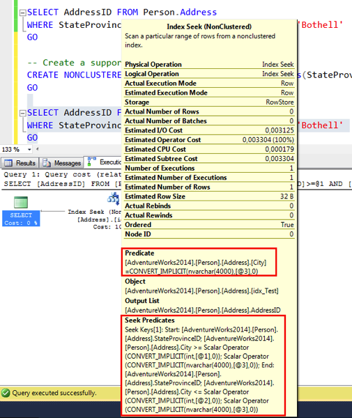 Now we have a Seek Predicate and a Residual Predicate!