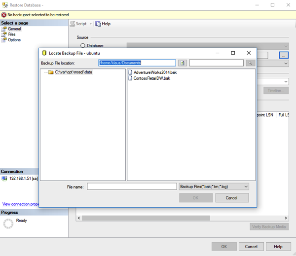 Let's restore a traditional backup on SQL Server for Linux