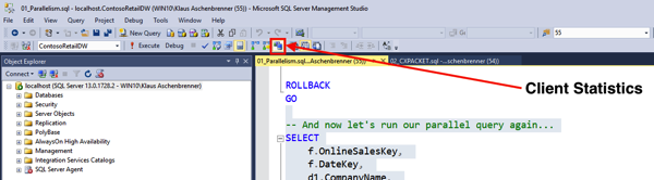 Enabling Client Statistics within SQL Server Management Studio