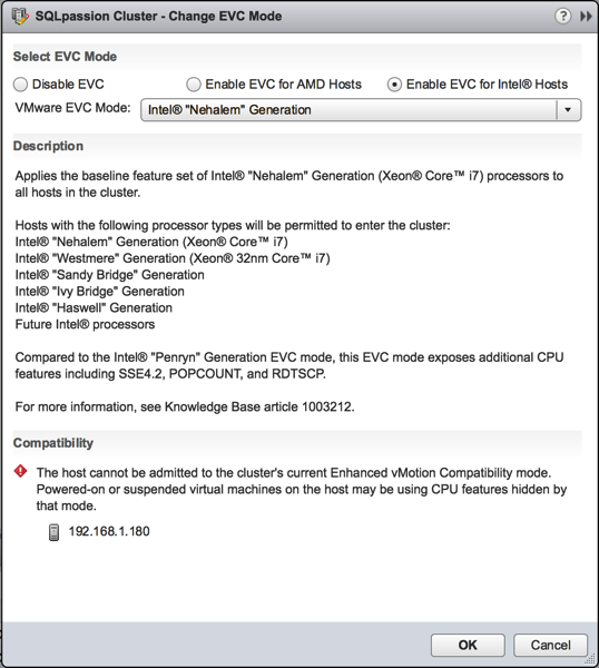 Setting a custom EVC mode in VMware vSphere