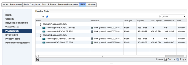 The Disk Groups of the vSAN Management Cluster