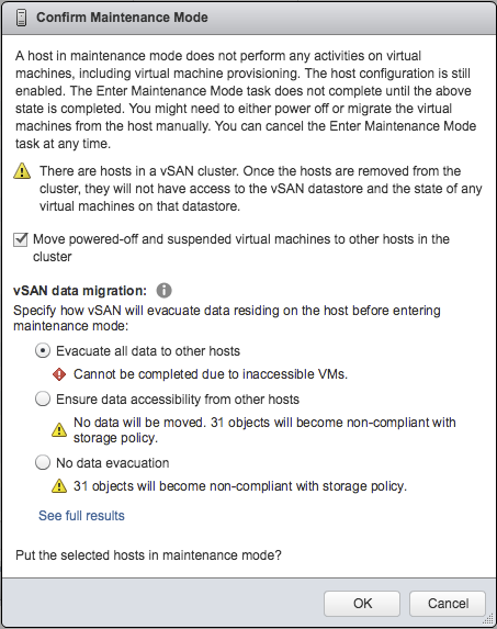 vSAN Data Migration Options when entering Maintenance Mode