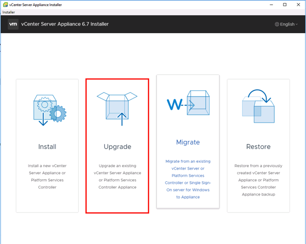 Starting the migration of the VCSA