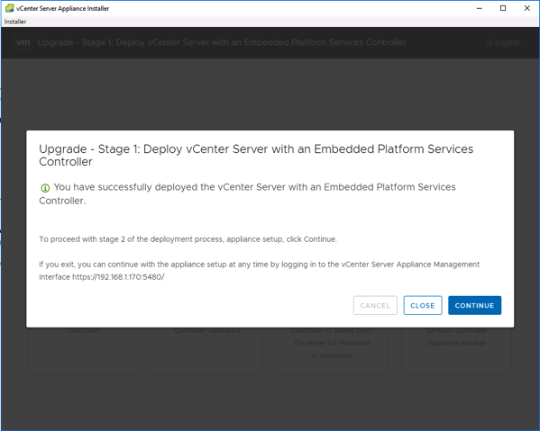 Finished the first stage of the VCSA Migration