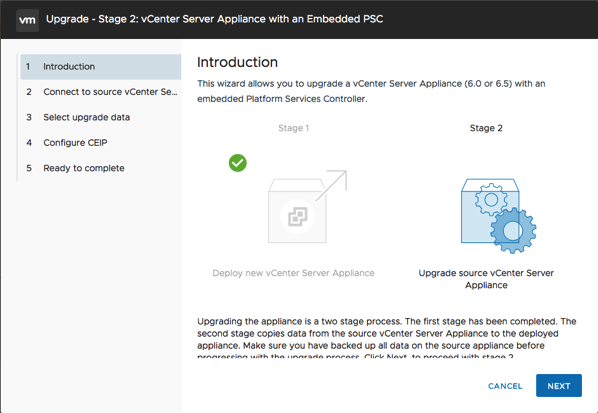 Starting wit the second stage of the VCSA Migration