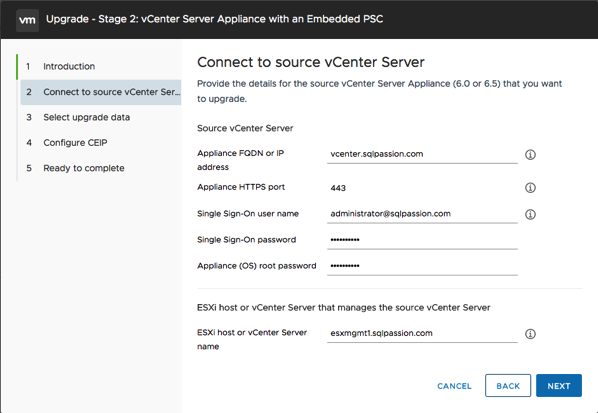 Connecting to the Source vCenter Server