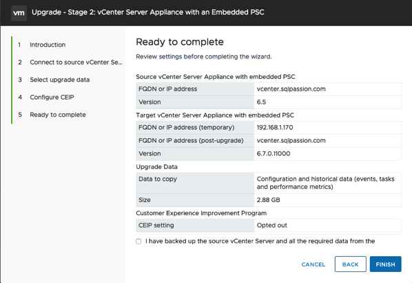 Ready to start the second stage of the VCSA Migration