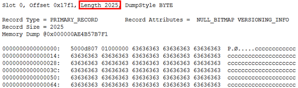 The record length is now 2025 bytes