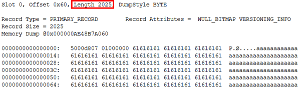 The record length is now 2025 bytes