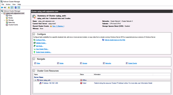 The Windows Server Failover Cluster is offline