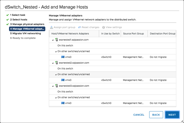 Adding the ESXi Hosts to the Distributed Switch