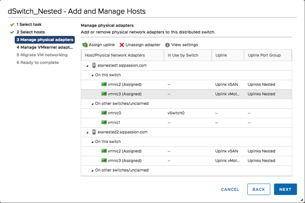 Assigning the Uplinks to the NICs of the ESXi Hosts