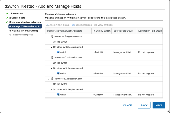 Assigning the Uplinks to the NICs of the ESXi Hosts