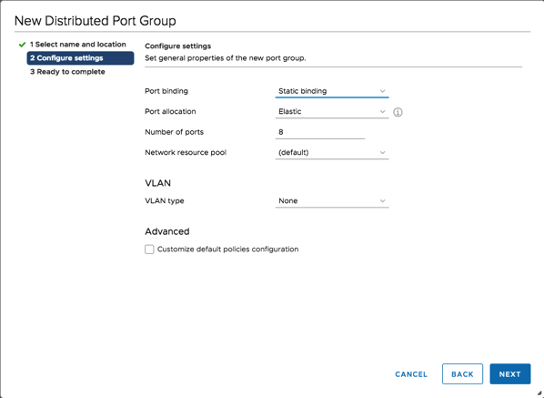 Creating a new Distributed Port Group for vSAN