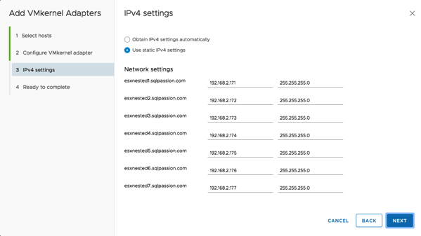 Adding the VMkernel Adapter for vSAN