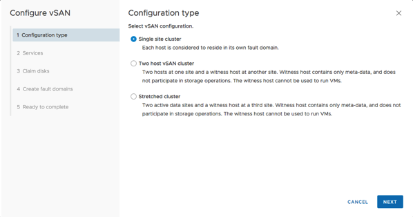 Creating a Single Site vSAN Cluster
