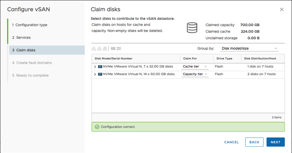 Claiming the Cache and Capacity Disks for vSAN