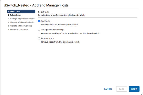 Adding the ESXi Hosts to the Distributed Switch