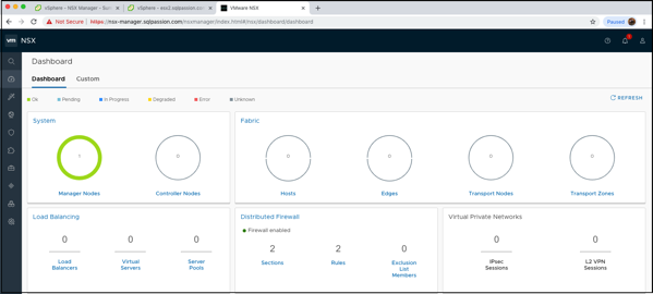 The Dashboard of the NSX-T Manager