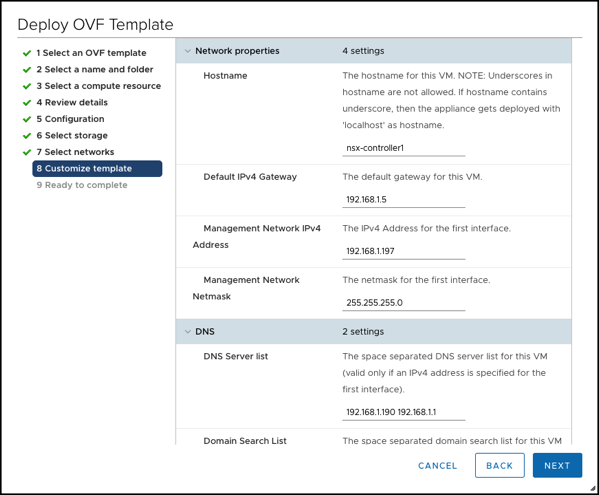 Network Configuration of the NSX-T Controller