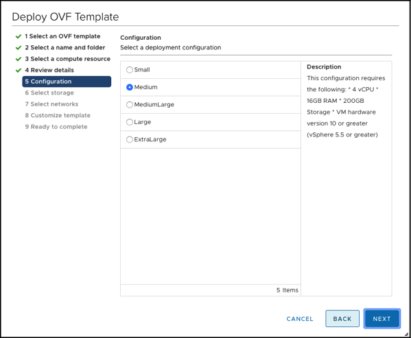 Selecting the Deployment Configuration of the NSX-T Manager