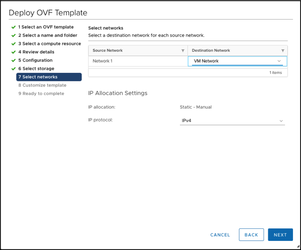 Selecting the Network for the NSX-T Manager