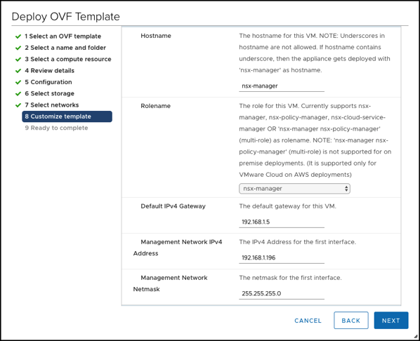 Network Configuration of the NSX-T Manager