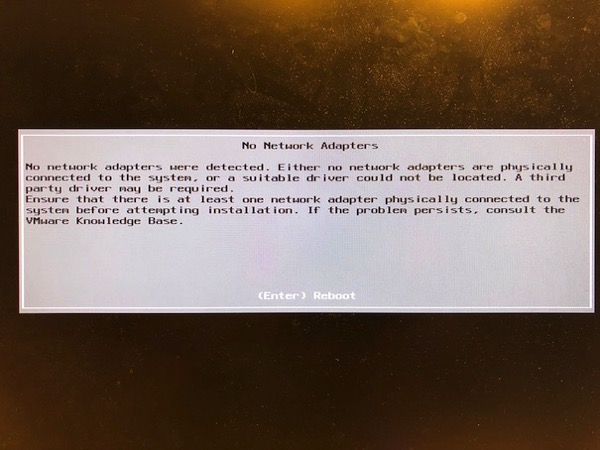 The Ethernet NIC is not supported by VMWare ESXi