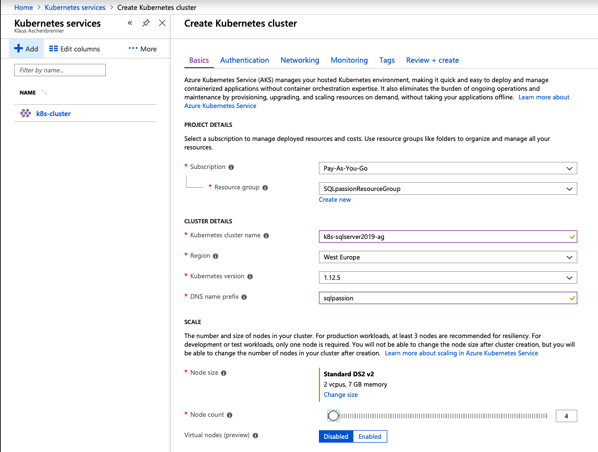 Creating a Kubernetes Cluster in Azure Kubernetes Services