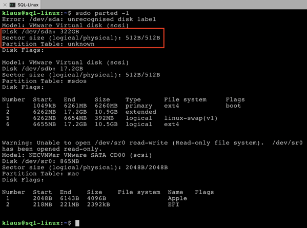 Checking the partitions