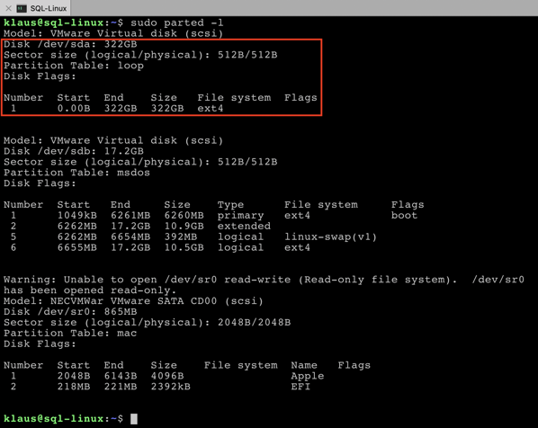 Checking the file system partitions again