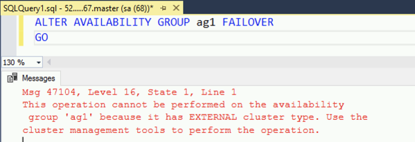 Trying an Availability Group Failover from T-SQL