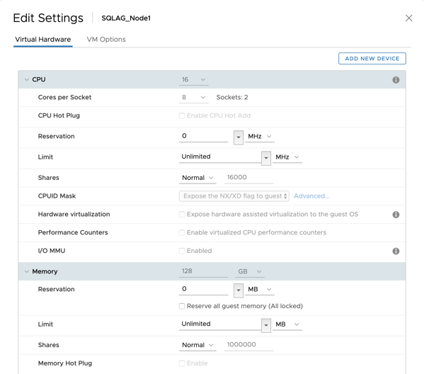 The configuration of the Virtual Machine