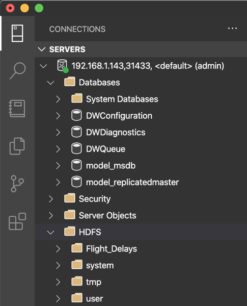 Successfully connected to the SQL Server 2019 Big Data Cluster