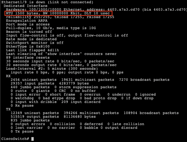 MTU size of 1500 bytes