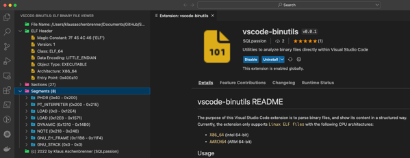 The vscode-binutils in action!