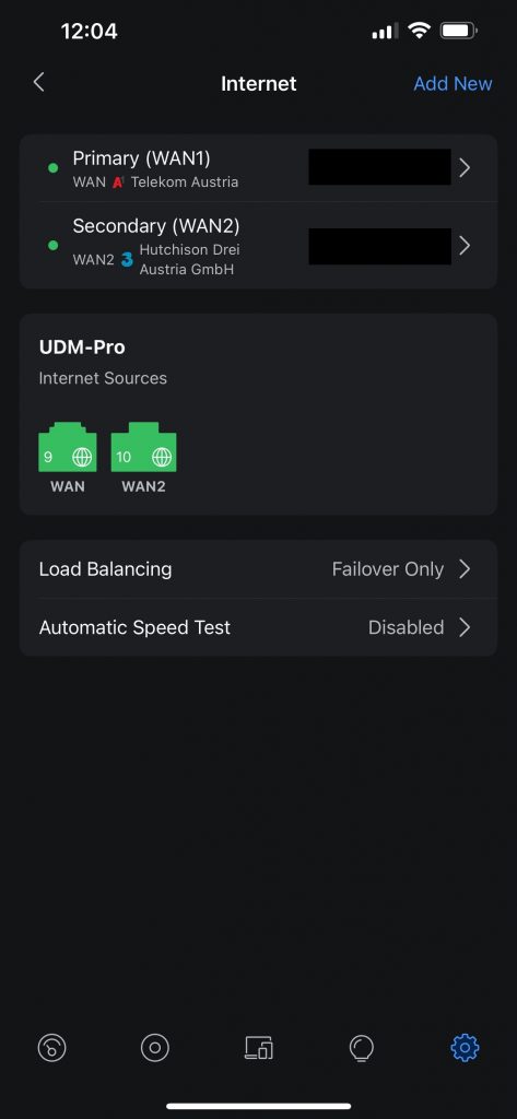 Both internet connections are configured in an active-passive failover mode